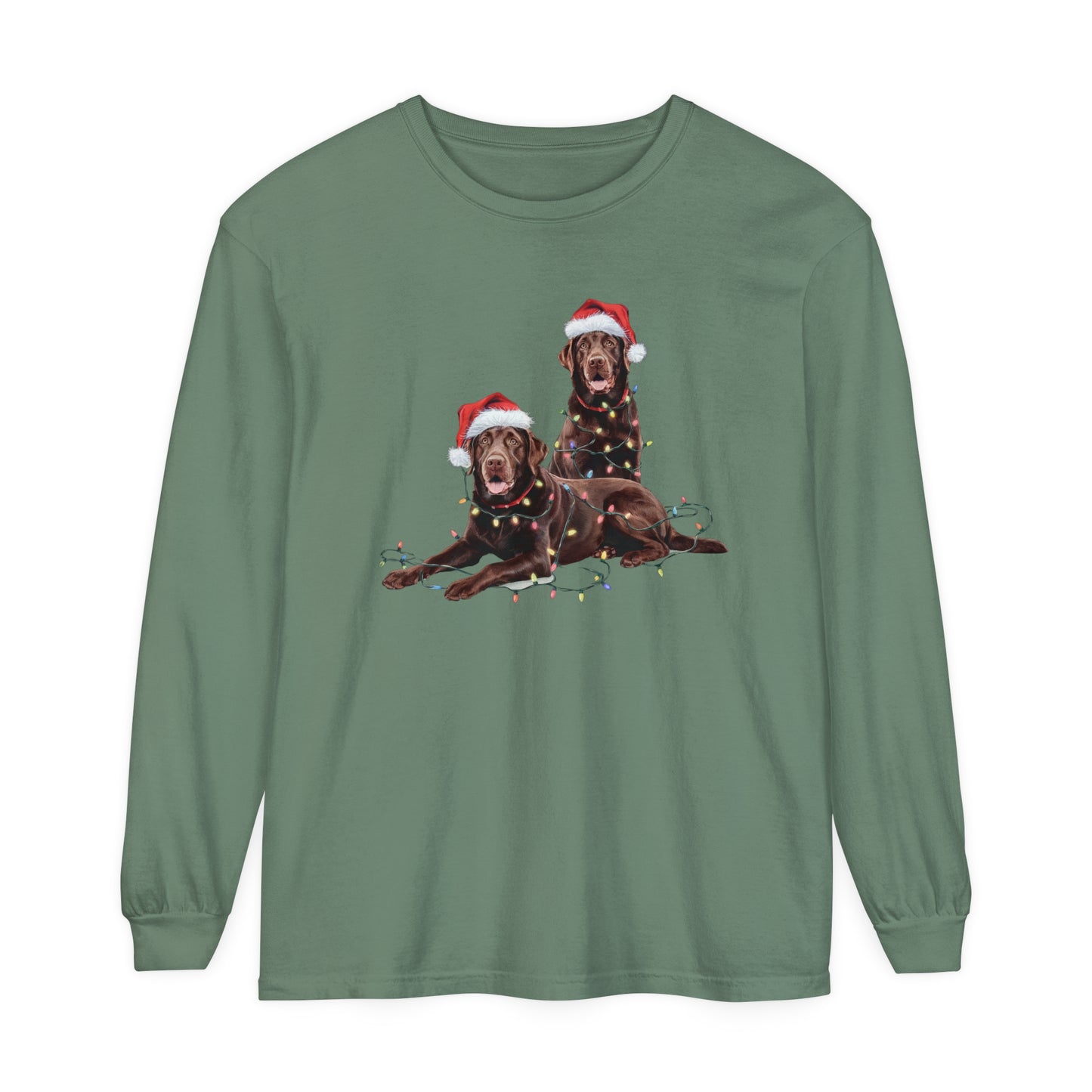 Christmas Chocolate Labrador Long Sleeved Shirt, Christmas Lights Dog Tee, Christmas Dog, Lab Mom Tee, Gift for Dog Lover, Chocolate Lab