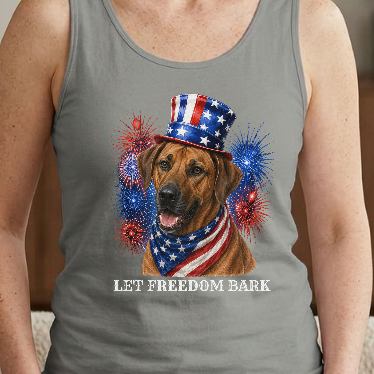 Rhodesian Ridgeback Tank Top, Patriotic Let Freedom Bark