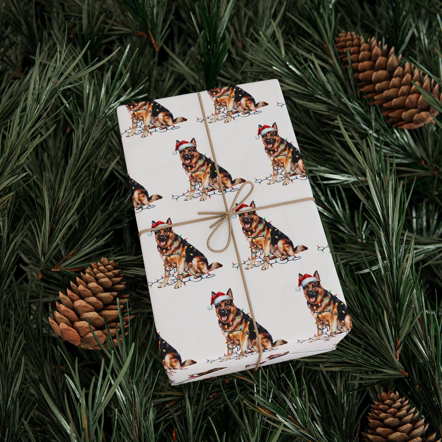 German Shepherd Christmas Lights Wrapping Paper