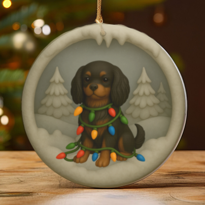Personalized Black and Tan Cavalier King Charles Spaniel Christmas Ornament, 3D Clay-Style Dog Keepsake with Lights