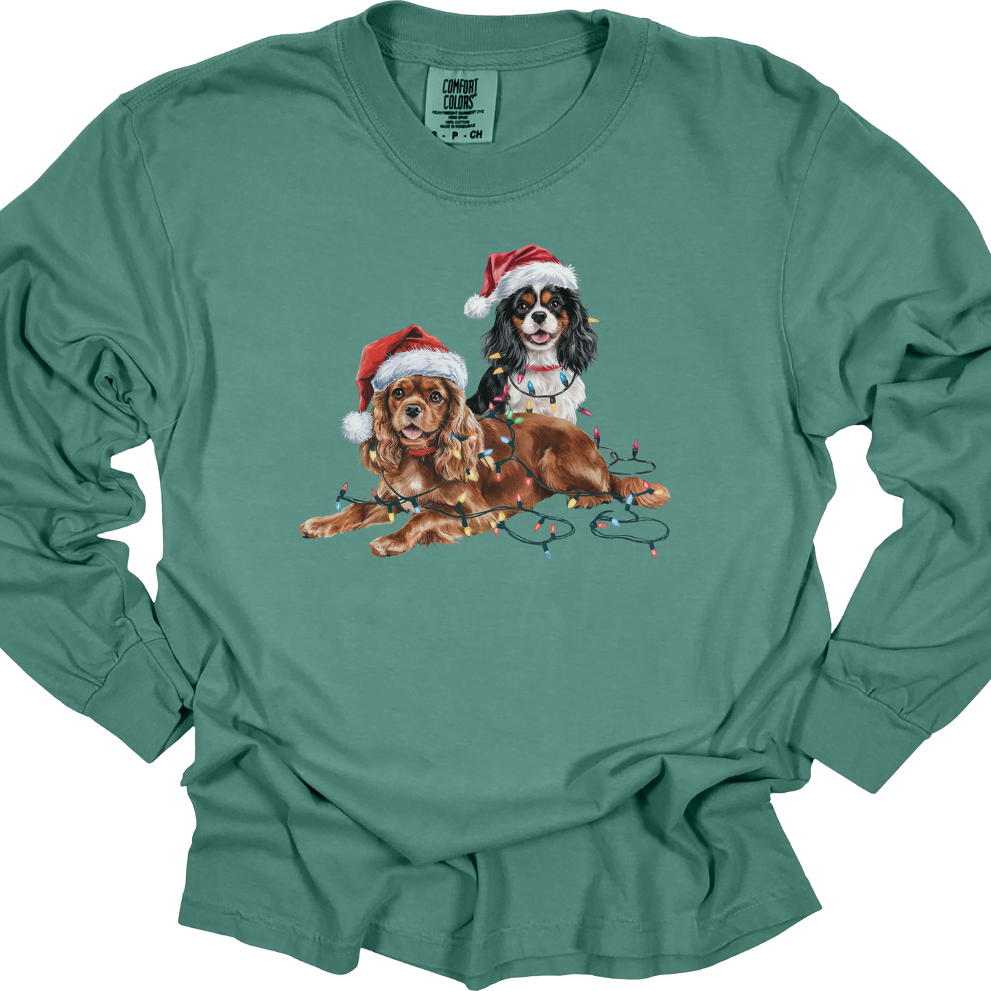Cavalier King Charles Spaniels Christmas Lights Shirt, Funny Dog Lover Long Sleeve Holiday Top