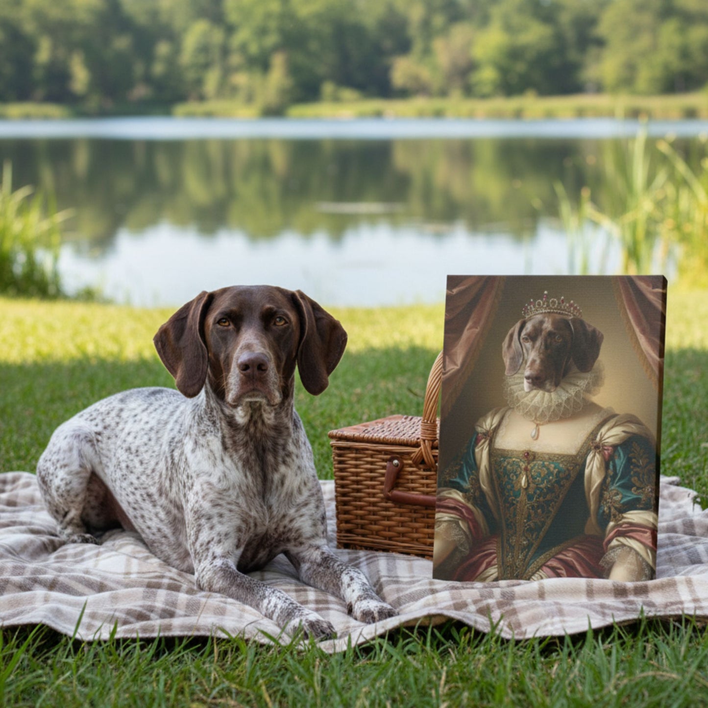 Personalized Queen Dog Portrait, Custom Renaissance Pet Art Canvas