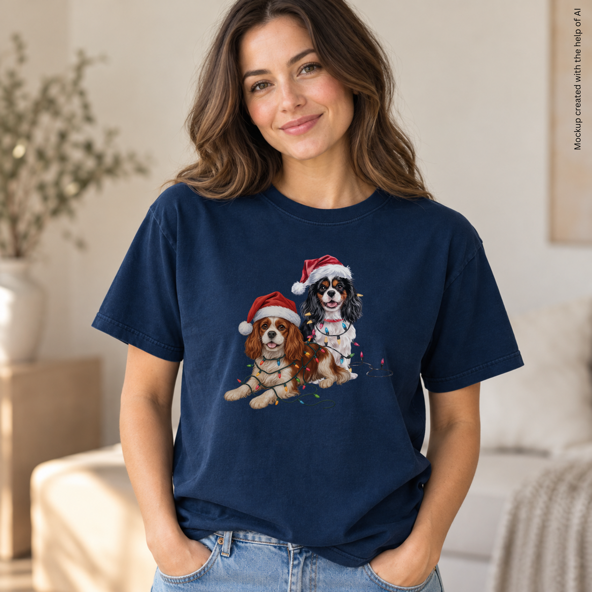 Cavalier King Charles Spaniel Christmas Shirt, Blenheim Tricolor Cavalier Holiday Tee, Gift for Dog Moms