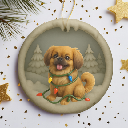 Personalized Pekingese Christmas Ornament, 3D Clay-Style Dog Keepsake with Lights