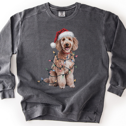 Poodle Christmas Lights Sweatshirt, Festive Dog Mom Sweater, Holiday Poodle Apparel