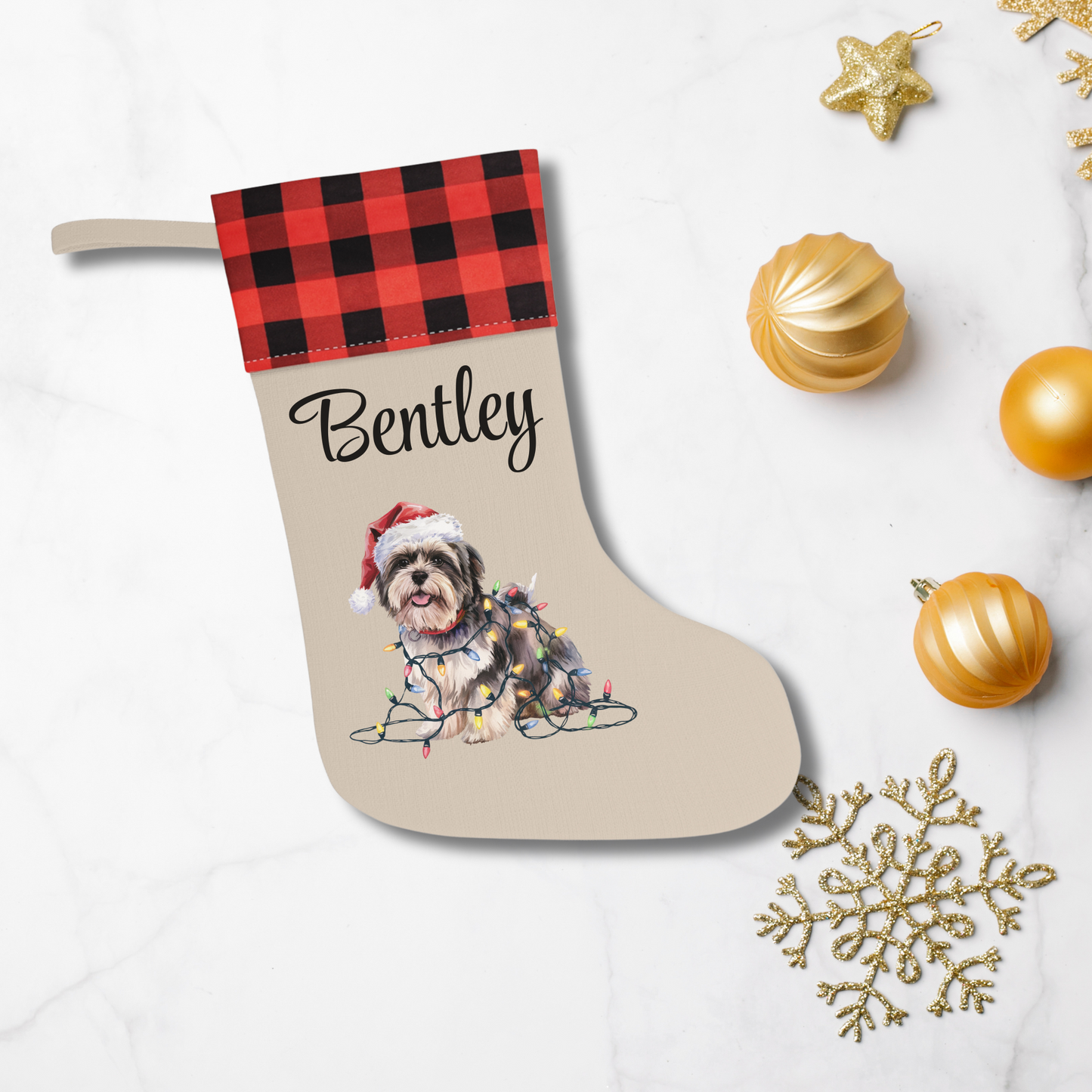 Personalized Lhasa Apso Christmas Stocking, Holiday Decor Gift for Pet Lovers
