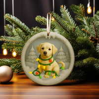Load image into Gallery viewer, Customizable Yellow Lab Christmas Ornament, 3D-Look Clay-Style Puppy with Lights, Dog Lover Gift, Labrador Retriever Holiday Decor

