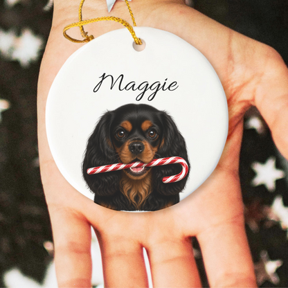 Personalized Black and Tan Cavalier Ornament, Custom Dog Name Christmas Ornament, Cavalier King Charles Gift
