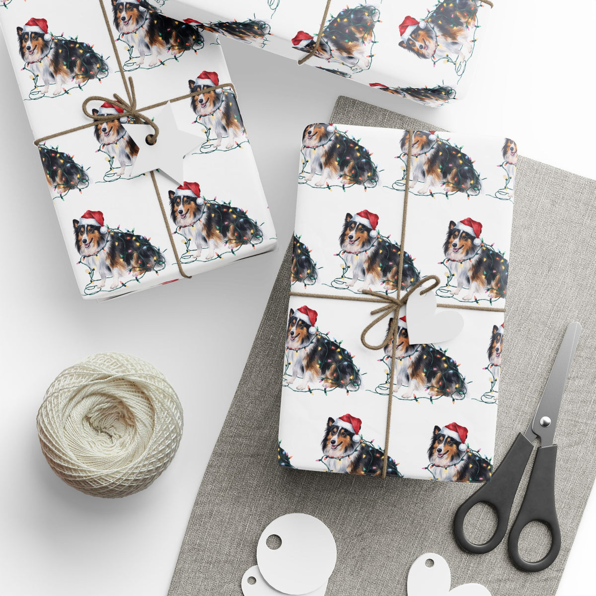 Shetland Sheepdog Christmas Lights Wrapping Paper