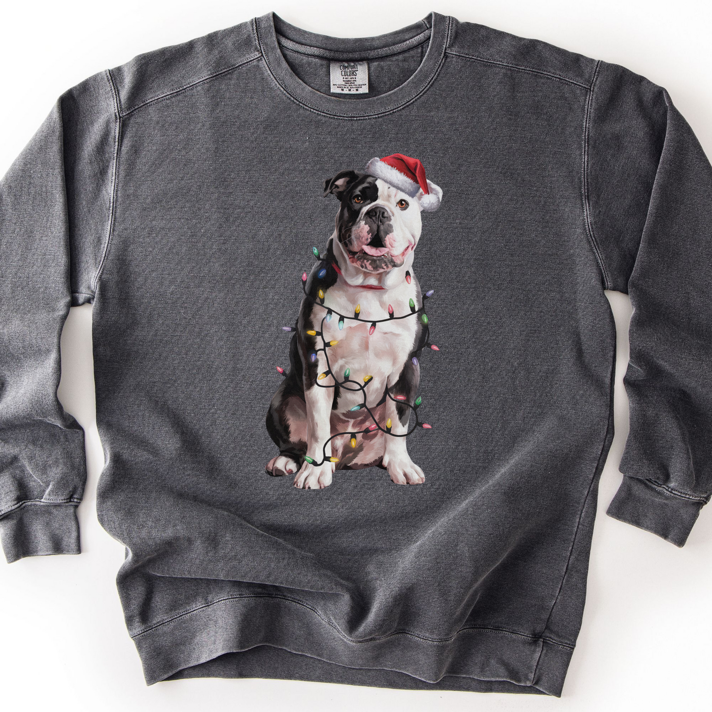 American Bulldog Christmas Lights Sweatshirt, Festive Dog Lover Gift