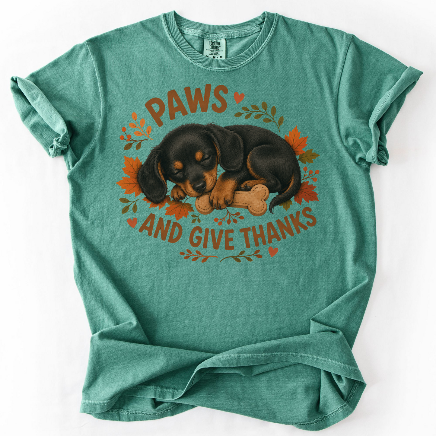 Black and Tan Dachshund Thanksgiving Shirt, Paws Give Thanks Tee, Fall Doxie Lover Gift