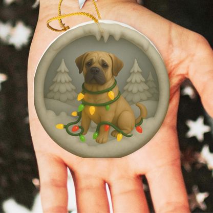 Personalized Mastiff Christmas Ornament, 3D Clay-Style Dog Keepsake with Lights