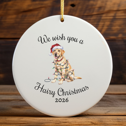 Christmas Yellow Labrador Ornament, Christmas Lights Dog Keepsake