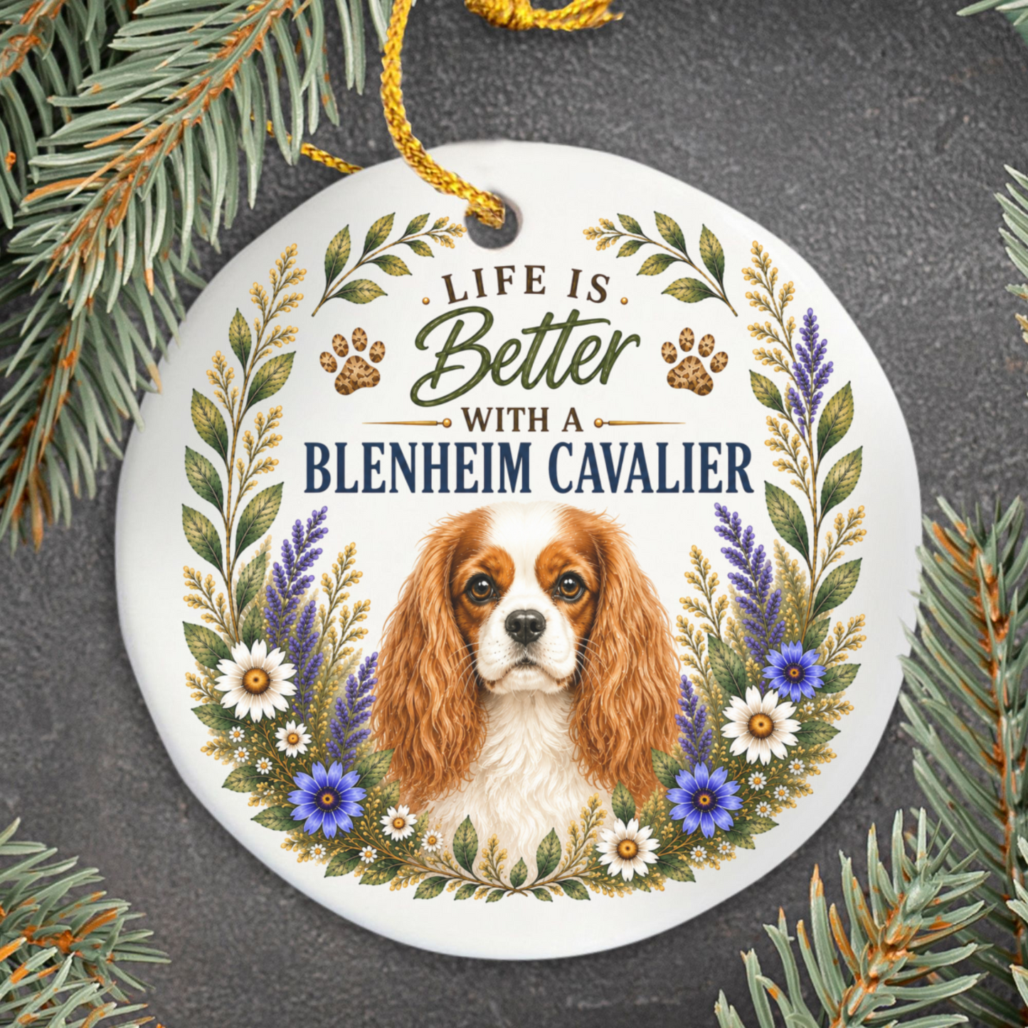 Blenheim Cavalier Ornament, Cavalier King Charles Spaniel Gift, Dog Mom Keepsake, Dog Lover Gift