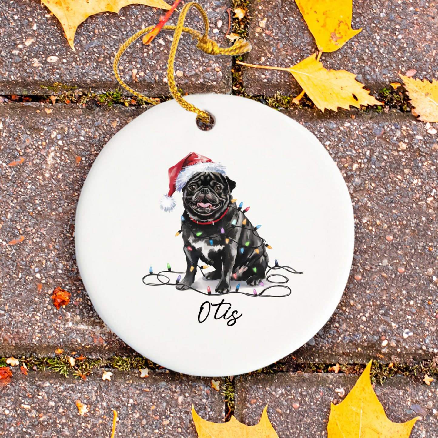 Black Pug Ornament, Personalized Pet Keepsake