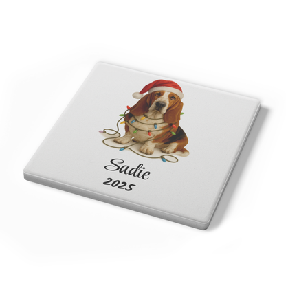Basset Hound Christmas Lights Dog Coasters
