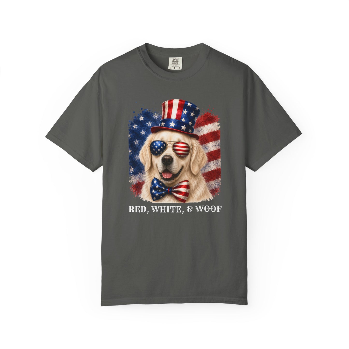 Patriotic English Cream Golden Retriever Red White  & Woof Shirt