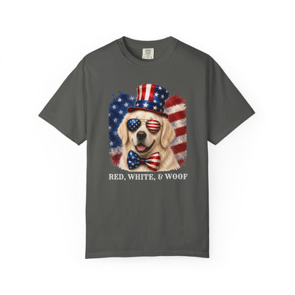 Patriotic English Cream Golden Retriever Red White  & Woof Shirt