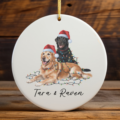 Personalized Golden Retriever Labrador Duo Christmas Ornament, Festive Dog Decor