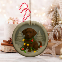 Load image into Gallery viewer, Personalized Chocolate Lab Christmas Ornament, Custom Labrador Retriever with Holiday Lights Keepsake