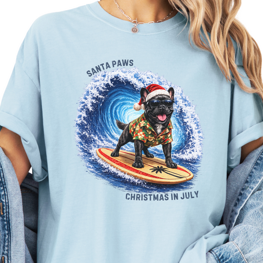 Christmas in July French Bulldog Santa Paws Beach Shirt