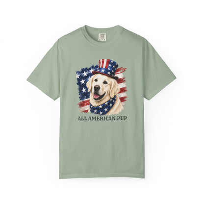 Patriotic English Cream Golden Retriever All American Pup Shirt
