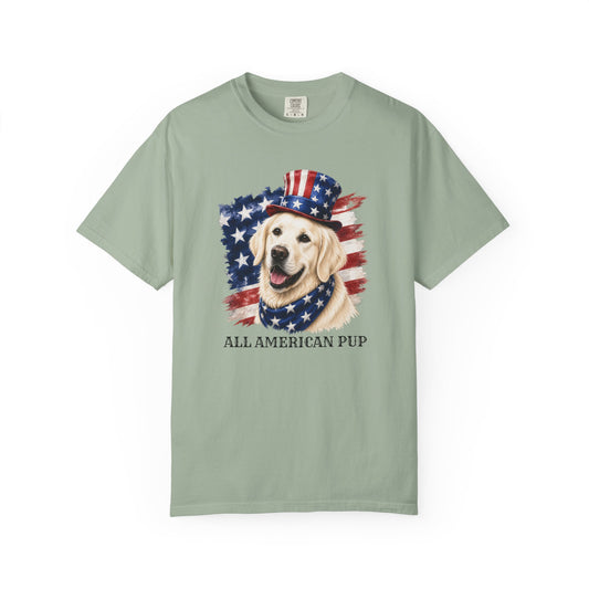 Patriotic English Cream Golden Retriever All American Pup Shirt