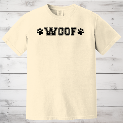WOOF Paw Print T-Shirt, Minimalist Dog Lover Tee