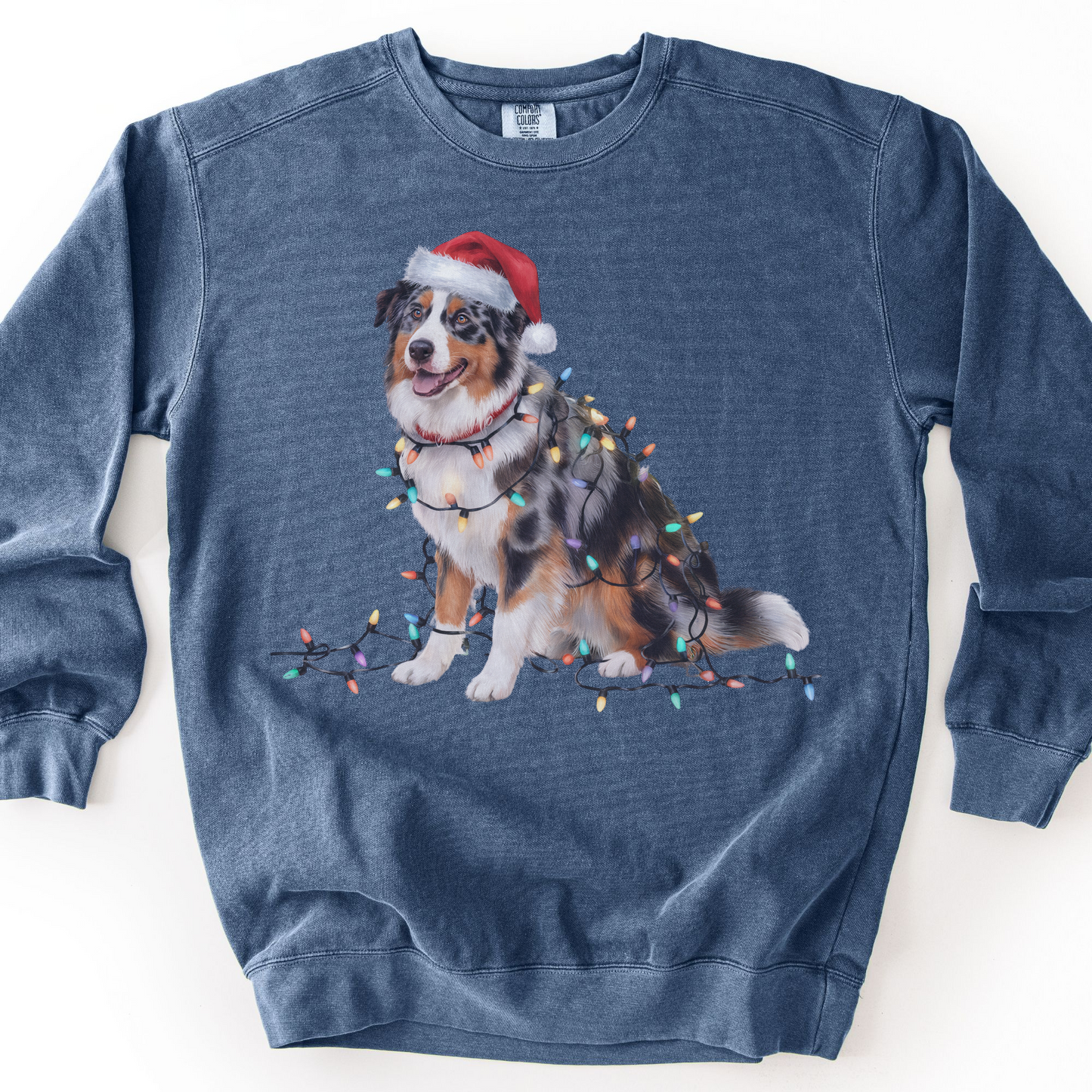 Australian Shepherd Christmas Lights Sweatshirt, Festive Dog Lover Apparel