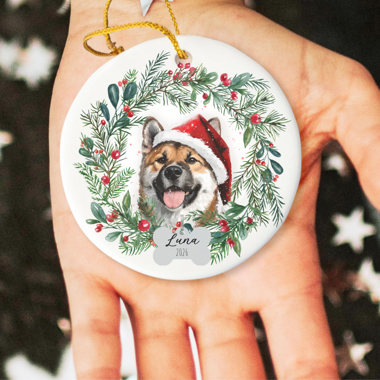 Personalized Akita Christmas Ornament, Custom Dog Name Ornament, Akita Gift for Dog Lovers, Pet Memorial Keepsake