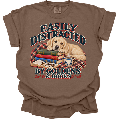 English Cream Golden Retriever Shirt, Easily Distracted by Goldens and Books, Book Lover Tee