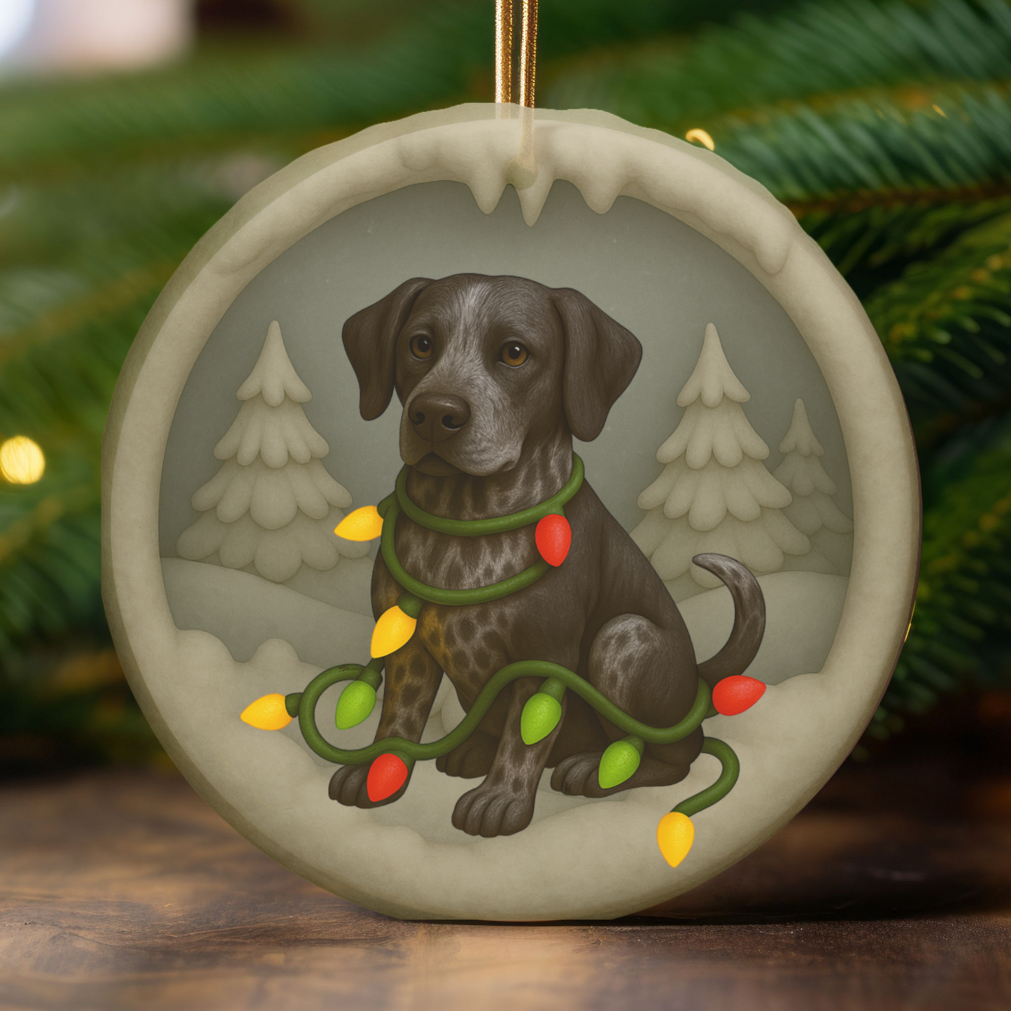 Personalized Black German Shorthaired Pointer Christmas Ornament, 3D Clay-Style Dog Keepsake with Lights