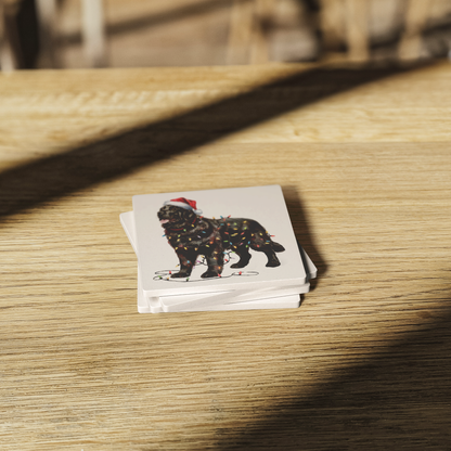 Black Newfoundland Christmas lights Dog Coasters