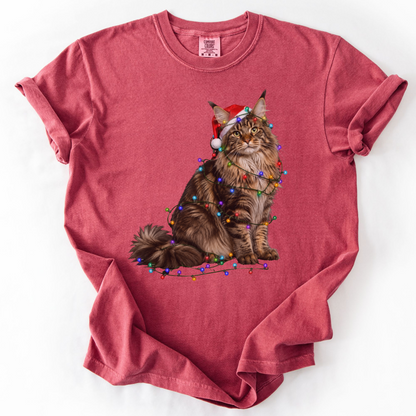 Maine Coon Christmas Lights Shirt, Comfort Colors Holiday Cat Lover Tee