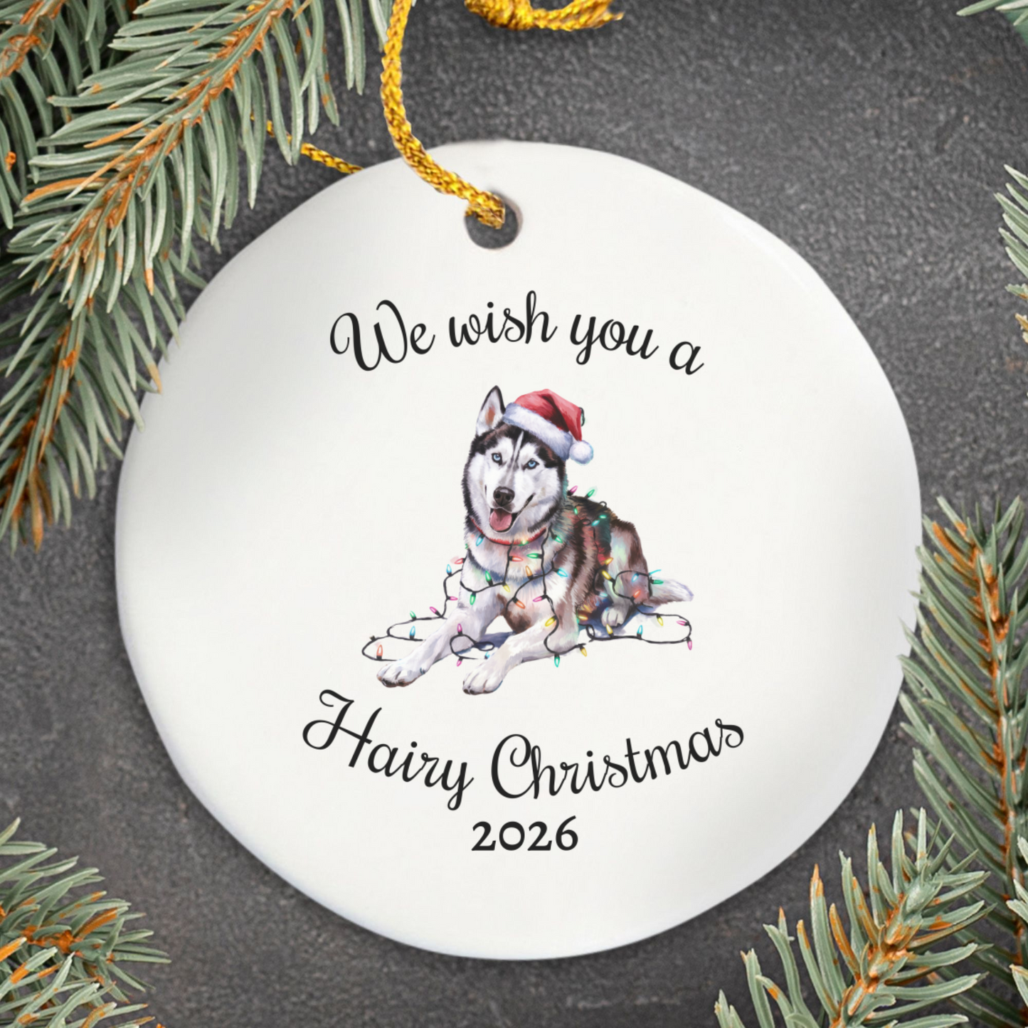 Christmas Siberian Husky Ornament, Christmas Lights Dog Keepsake