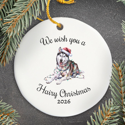 Christmas Siberian Husky Ornament, Christmas Lights Dog Keepsake
