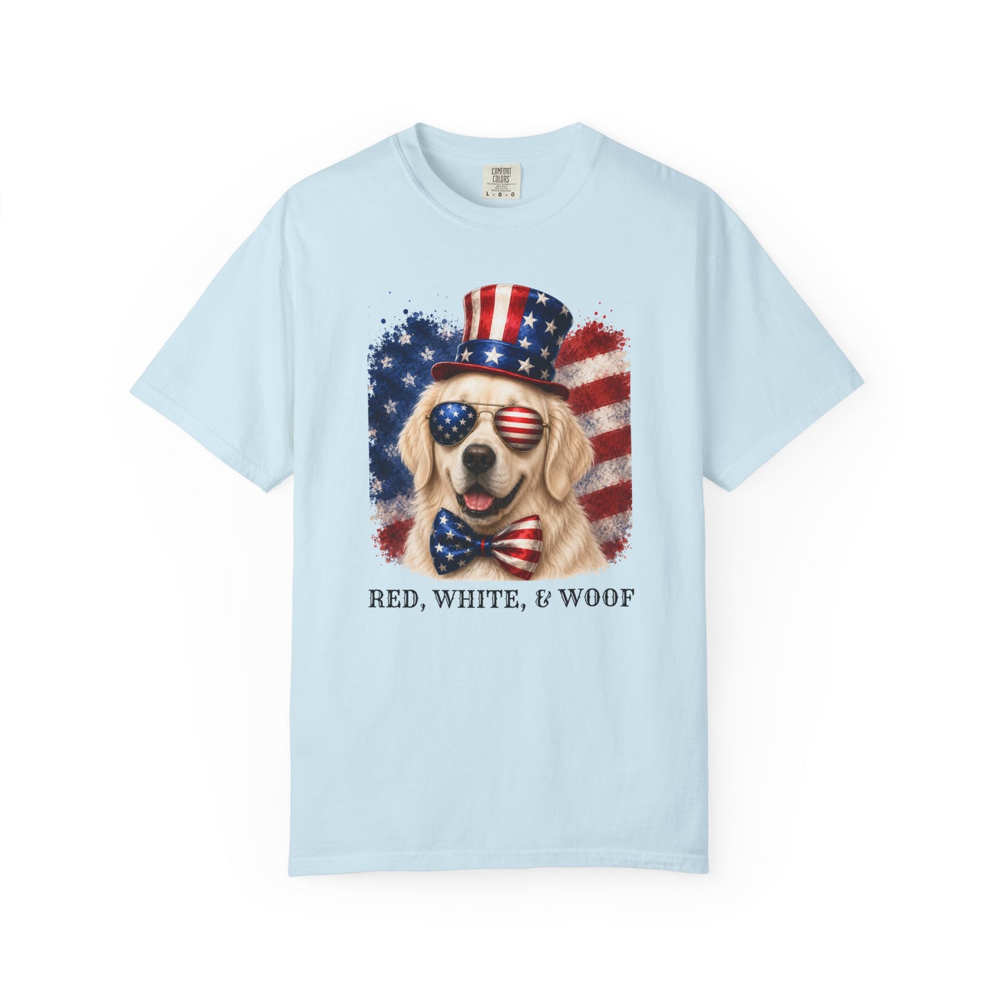 Patriotic English Cream Golden Retriever Red White  & Woof Shirt