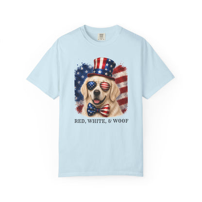 Patriotic English Cream Golden Retriever Red White  & Woof Shirt