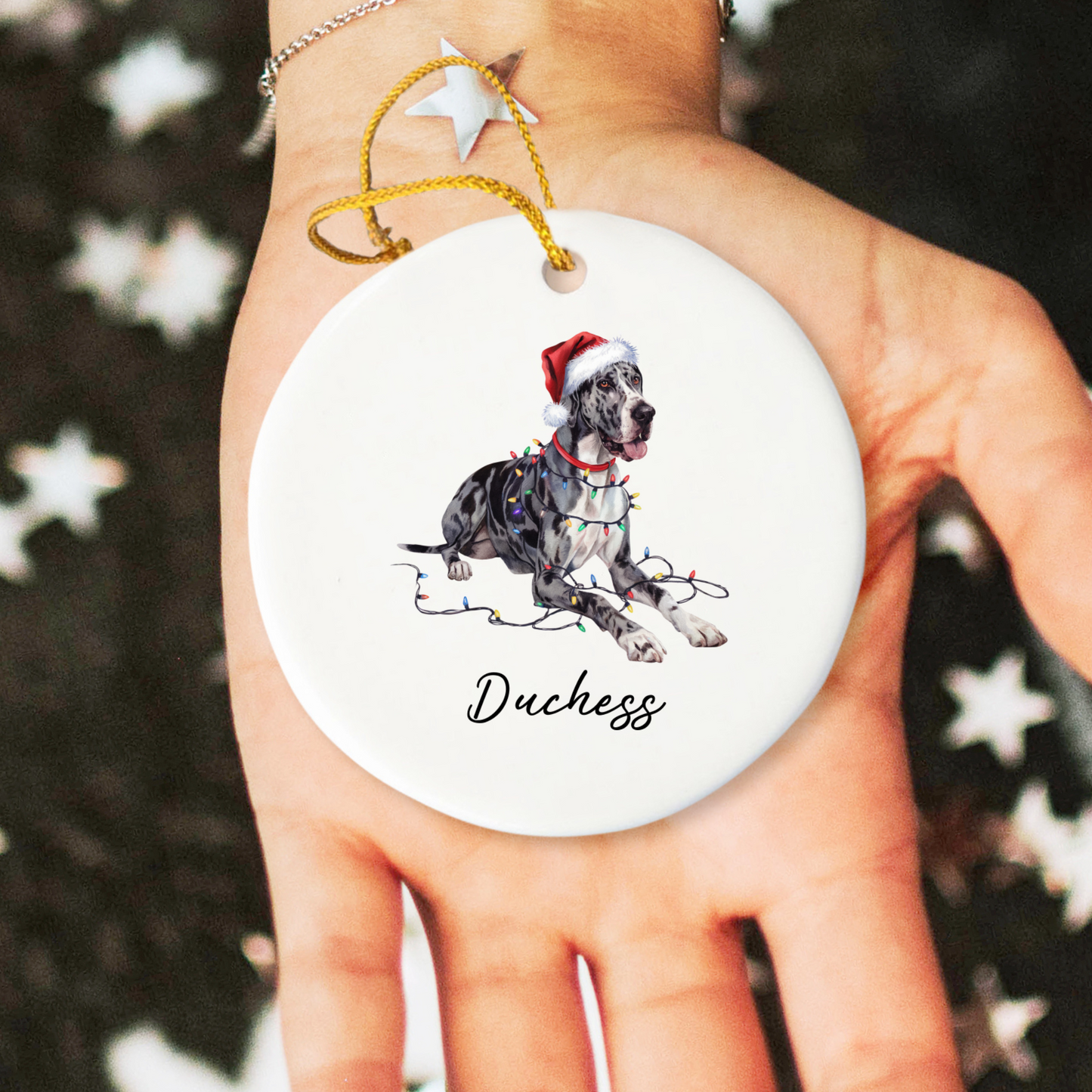 Personalized Merle Great Dane Christmas Ornament, Festive Dog Keepsake