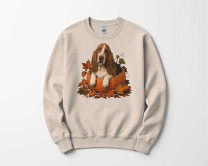 Basset Hound Pumpkin Sweatshirt Fall Dog Lover Autumn Puppy Crewneck Cozy Gift Pullover Apparel