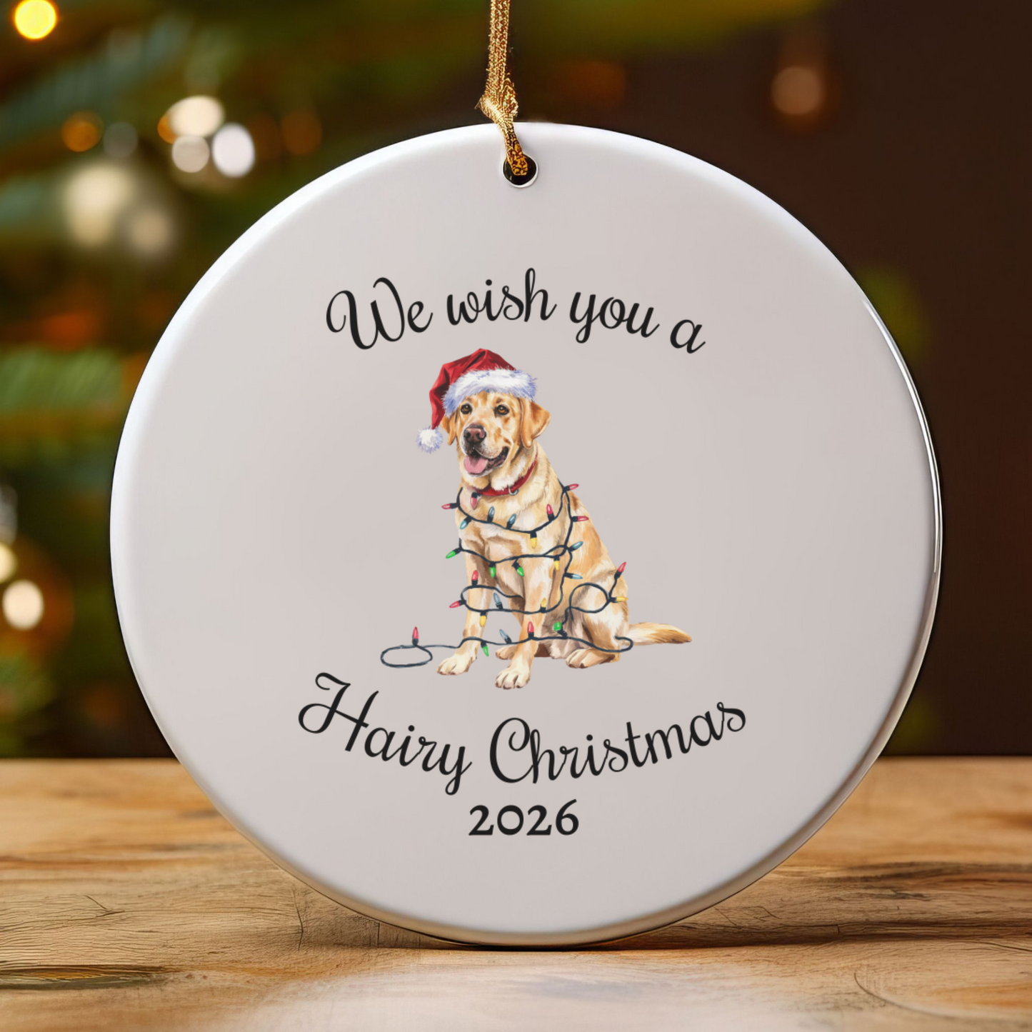 Christmas Yellow Labrador Ornament, Christmas Lights Dog Keepsake