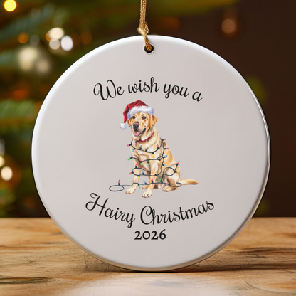 Christmas Yellow Labrador Ornament, Christmas Lights Dog Keepsake
