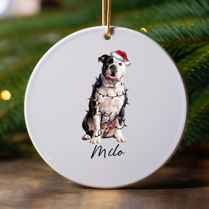 Personalized American Bulldog Christmas Ornament, Dog Name Holiday Decor