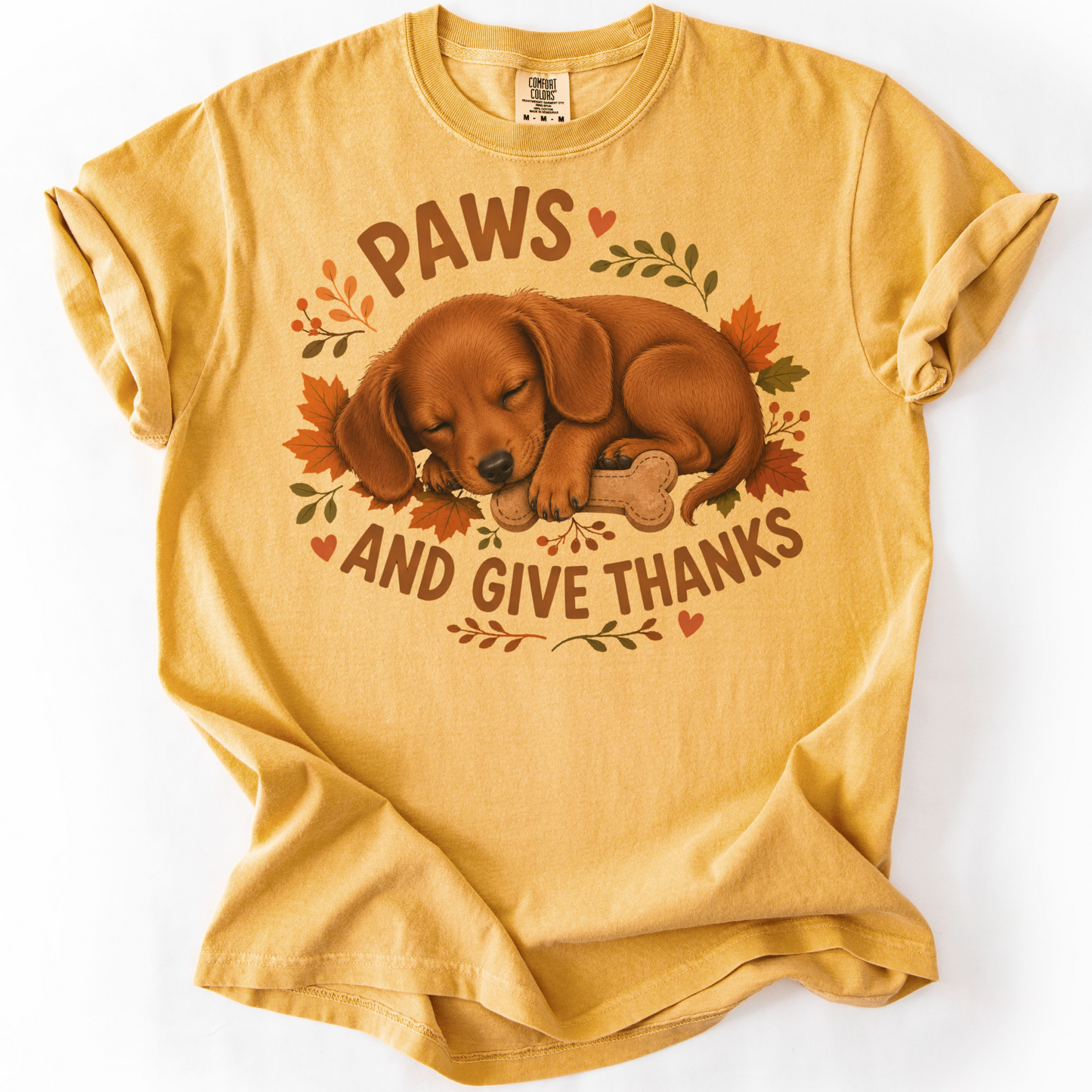 Red Dachshund Thanksgiving Shirt, Paws Give Thanks Tee, Fall Doxie Dog Lover Gift
