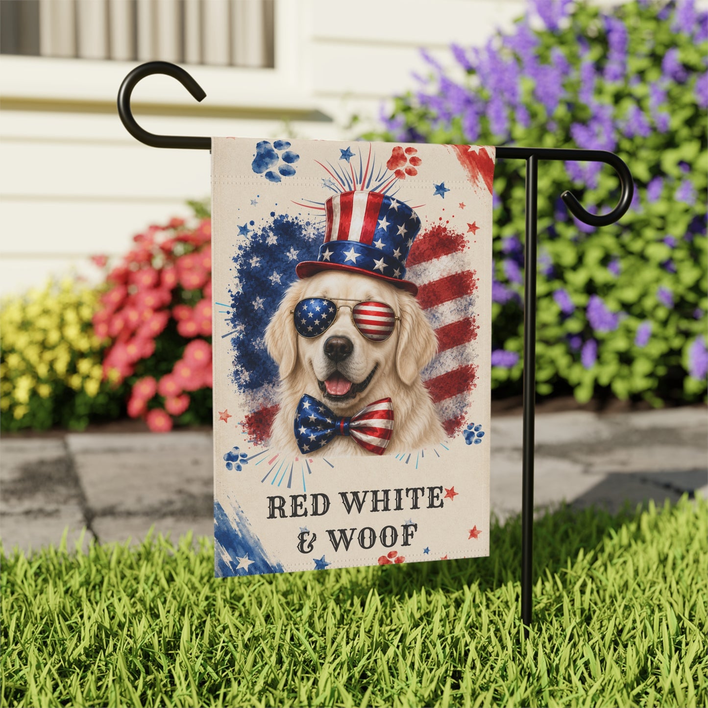Patriotic English Cream Golden Retriever Garden Flag
