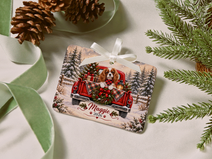 Personalized Blenheim Cavalier Ornament, Christmas Red Truck, Custom Name and Year