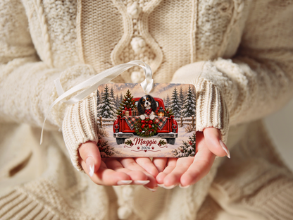 Personalized Tricolor Cavalier Ornament, Christmas Red Truck, Custom Name and Year
