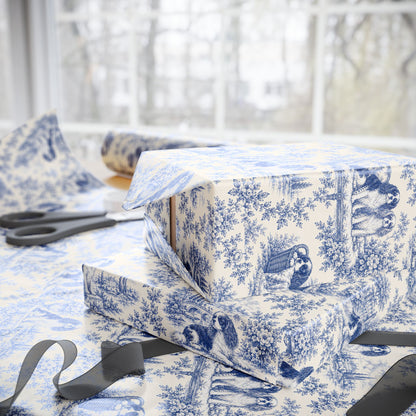 Cavalier Wrapping Paper, French Blue Toile Gift Wrap, Cavalier King Charles Spaniel Gift