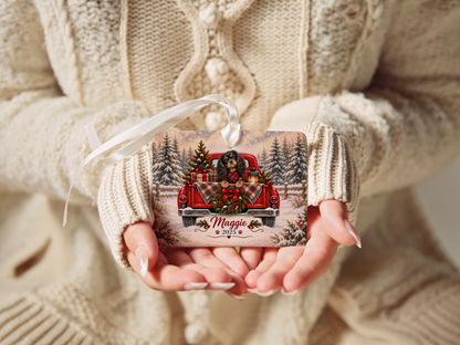 Personalized Black and Tan Cavalier Red Truck Ornament