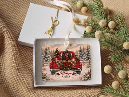 Personalized Black and Tan Cavalier Red Truck Ornament